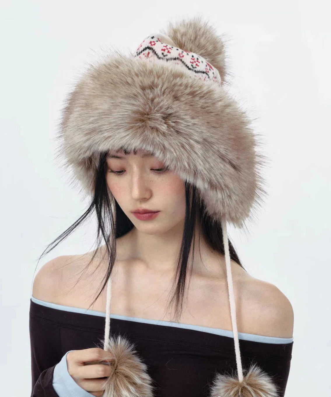 Fashion Jacquard Knitted Thick Warm Fleece Fur Boonie Hat - Image 3