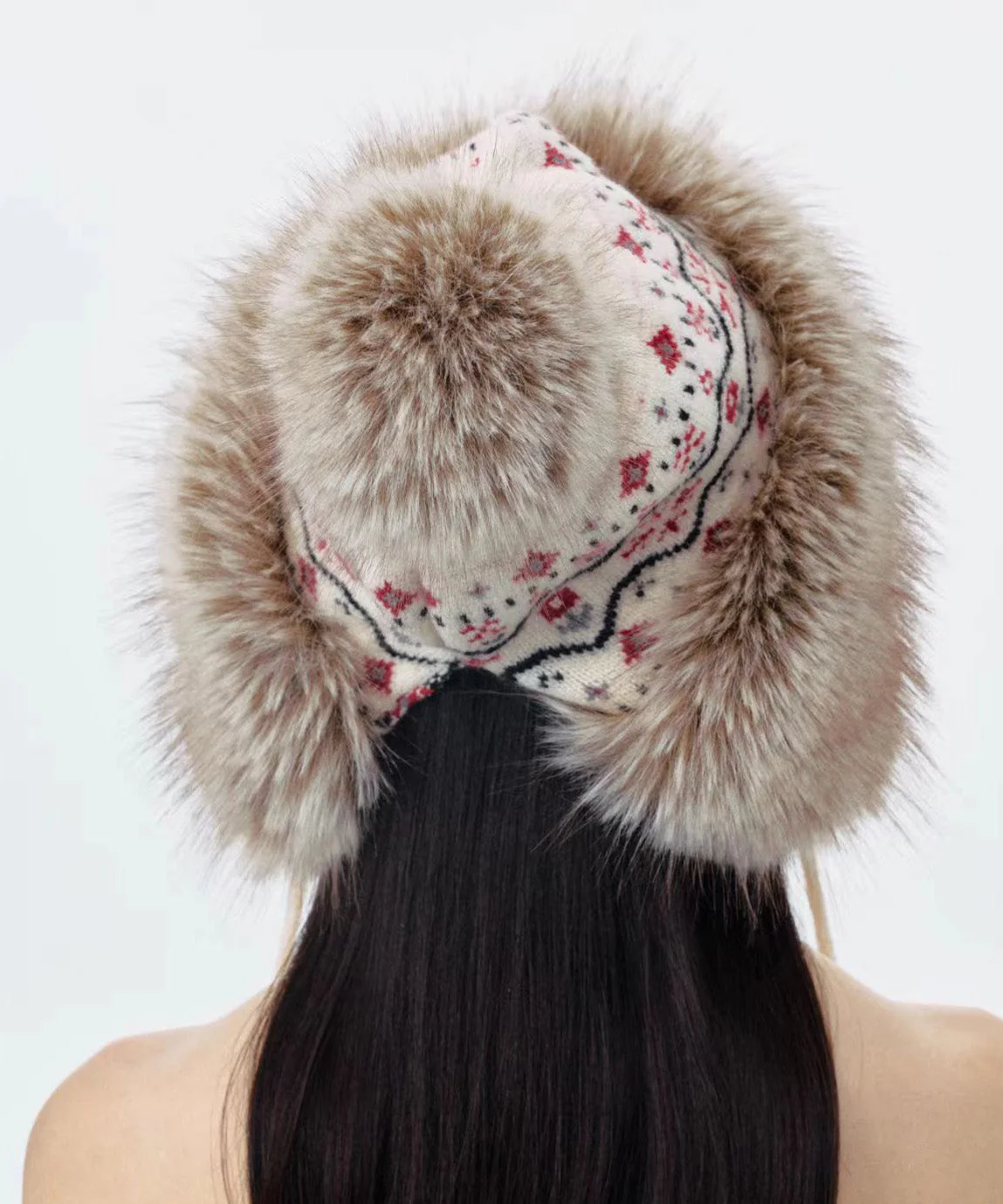 Fashion Jacquard Knitted Thick Warm Fleece Fur Boonie Hat - Image 5