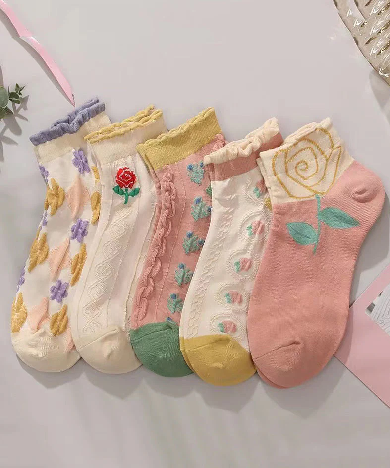 Fashion Jacquard Ruffled Cotton Mid Calf Socks