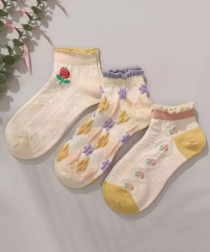 Fashion Jacquard Ruffled Cotton Mid Calf Socks - Image 5