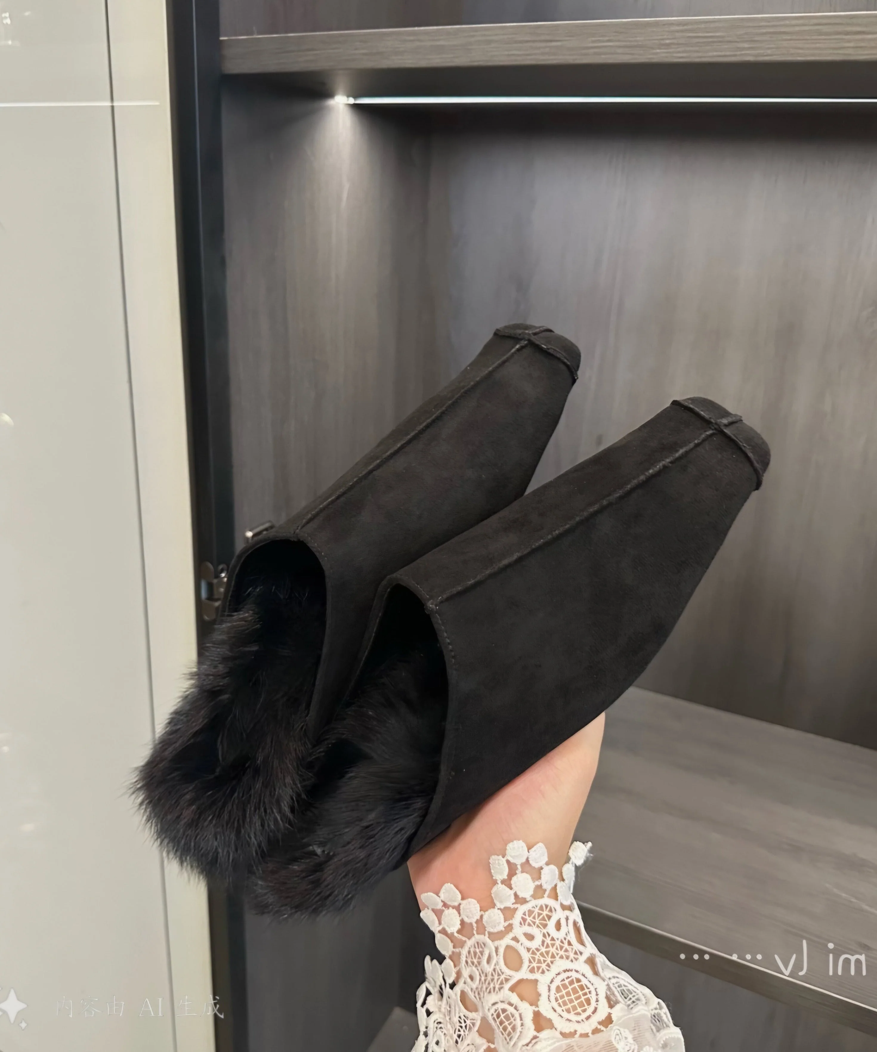 Fashion Khaki Faux Leather Splicing Faux Fur Flip Flops - Image 2