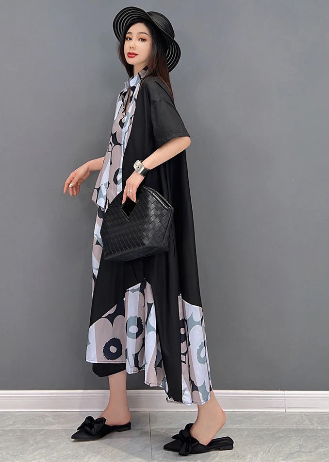 Fashion Khaki Stand Collar Asymmetrical Design Holiday Dress Short Sleeve - Image 2