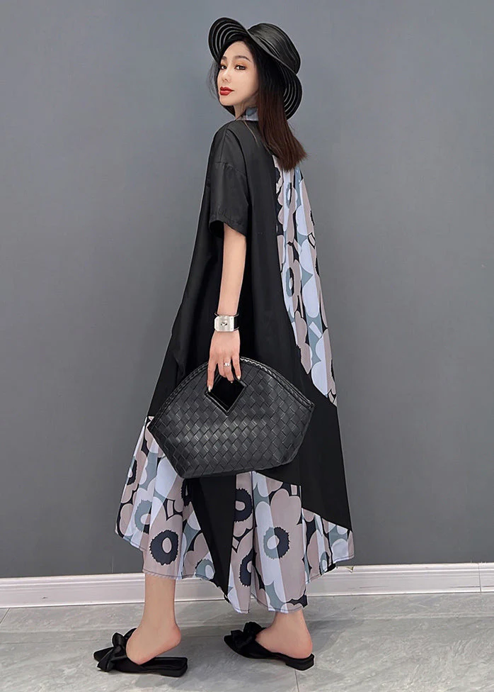 Fashion Khaki Stand Collar Asymmetrical Design Holiday Dress Short Sleeve - Image 3