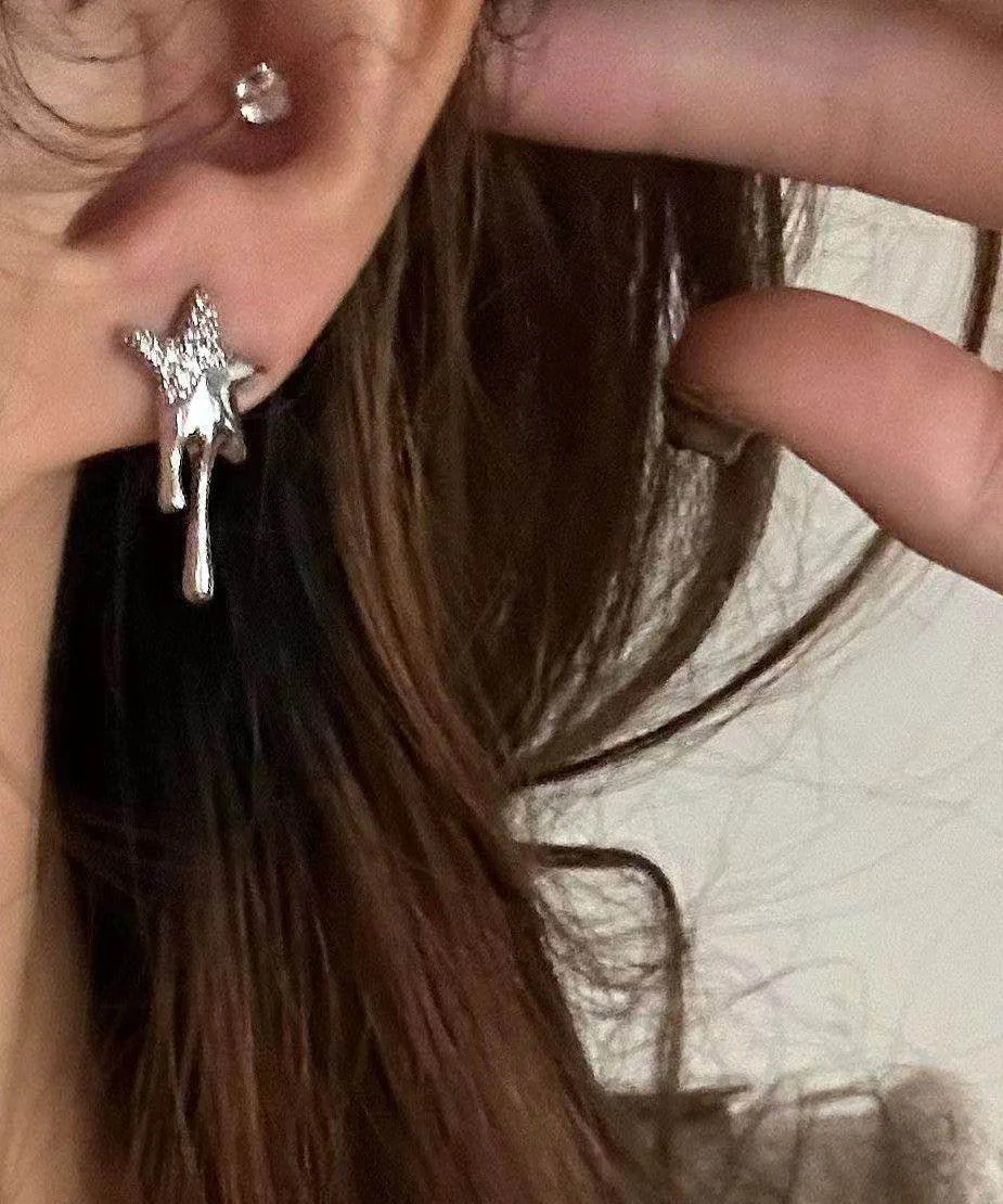 Fashion Lava Pentagram Zircon Metal Stud Earrings - Image 2