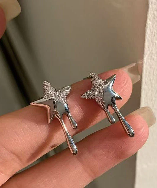 Fashion Lava Pentagram Zircon Metal Stud Earrings - Image 5