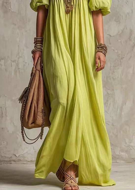Fashion Light Green Slash Neck Ruffled Patchwork Cotton Dress Summer - Image 4