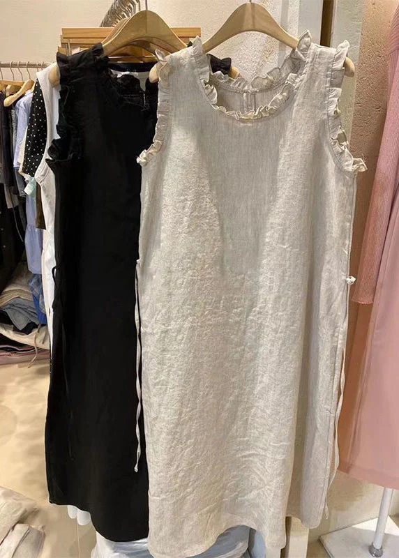 Fashion Loose Beige Ruffled Cotton Dresses Summer - Image 3