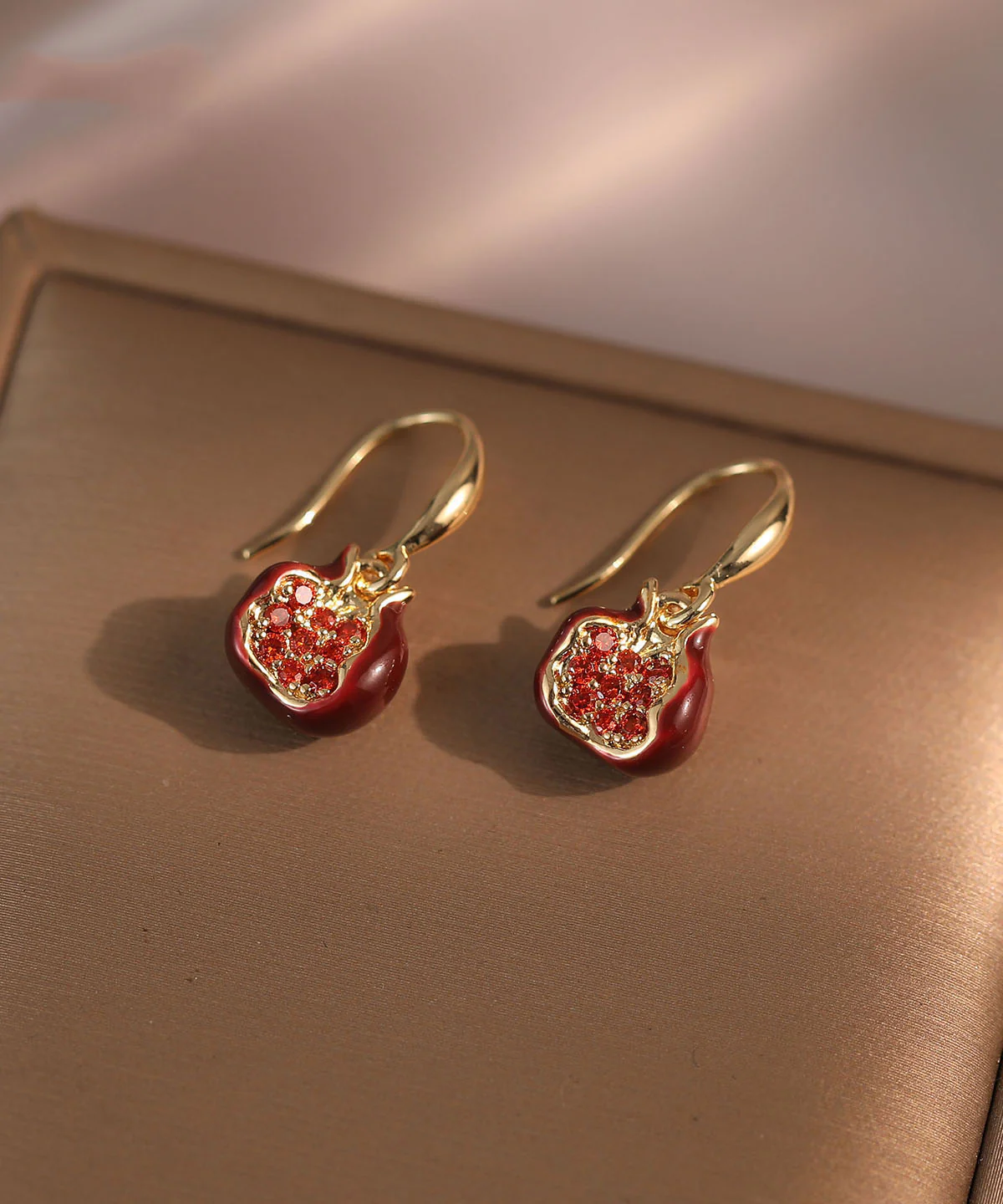 Fashion Mulberry Copper Alloy Zircon Drip Glaze Pomegranate Hoop Earrings - Image 2