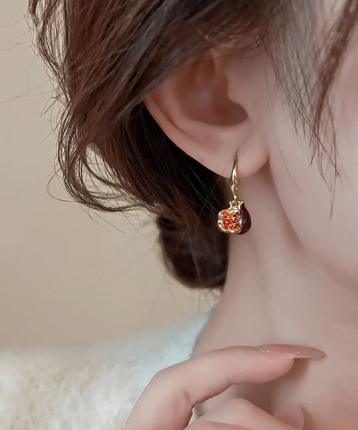 Fashion Mulberry Copper Alloy Zircon Drip Glaze Pomegranate Hoop Earrings - Image 3