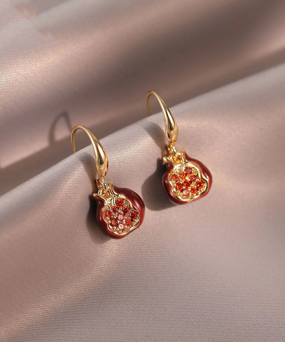 Fashion Mulberry Copper Alloy Zircon Drip Glaze Pomegranate Hoop Earrings - Image 4