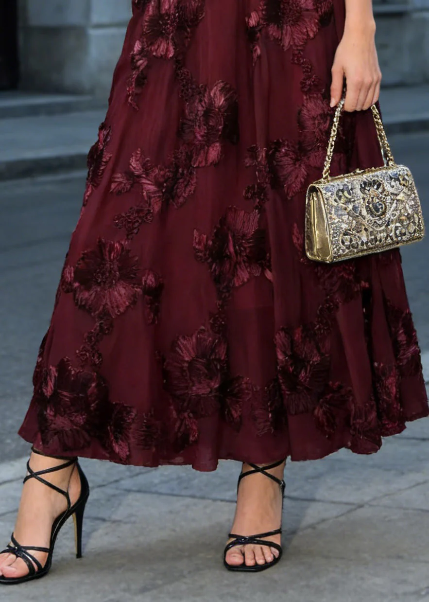 Fashion Mulberry High Waist Floral Wrinkled Tulle Skirt Spring - Image 4