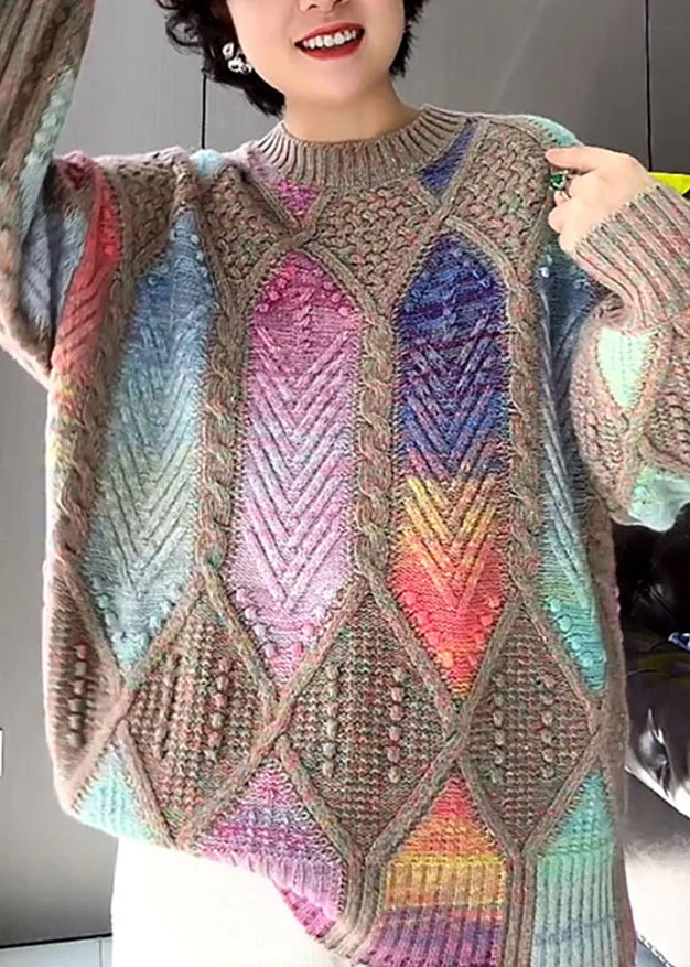 Fashion Multicolor O Neck Knit Sweater Tops Spring - Image 5
