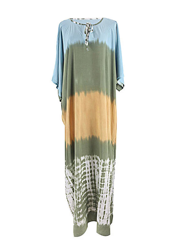 Fashion Neck Tie Print Long Beach Dress Short Sleeve - Image 5