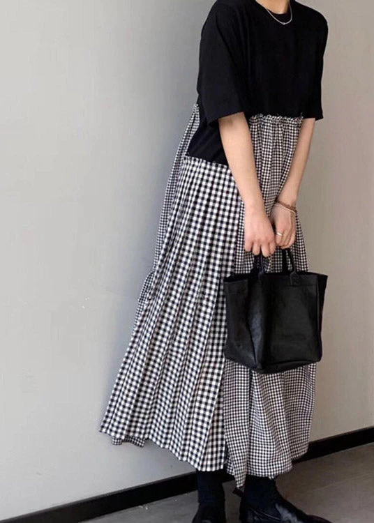 Fashion O-Neck Asymmetrical Plaid mosaic dress - Image 2