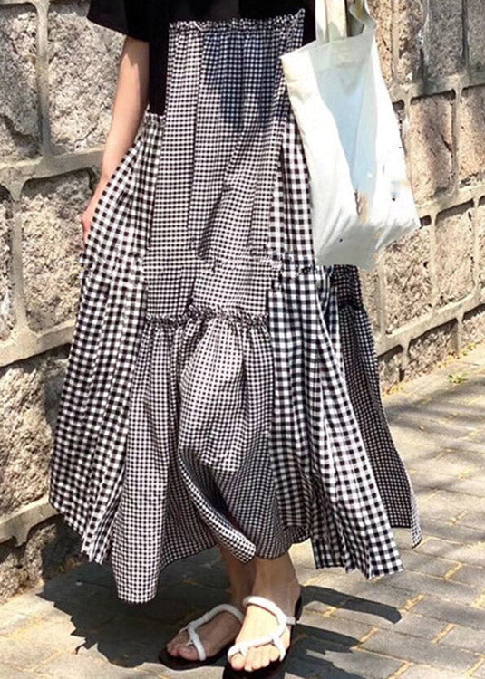 Fashion O-Neck Asymmetrical Plaid mosaic dress - Image 5