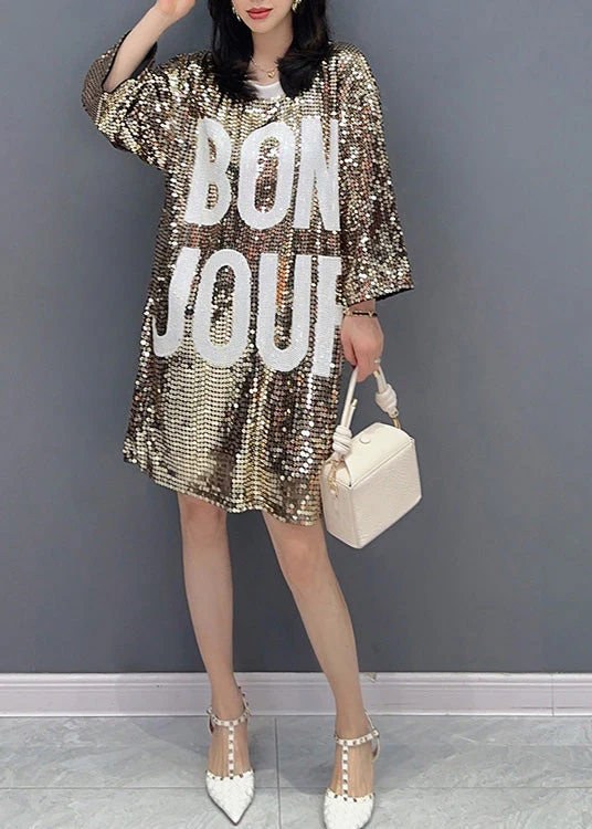 Fashion O-Neck Graphic Print Sequins Mid Dress Summer - Image 2