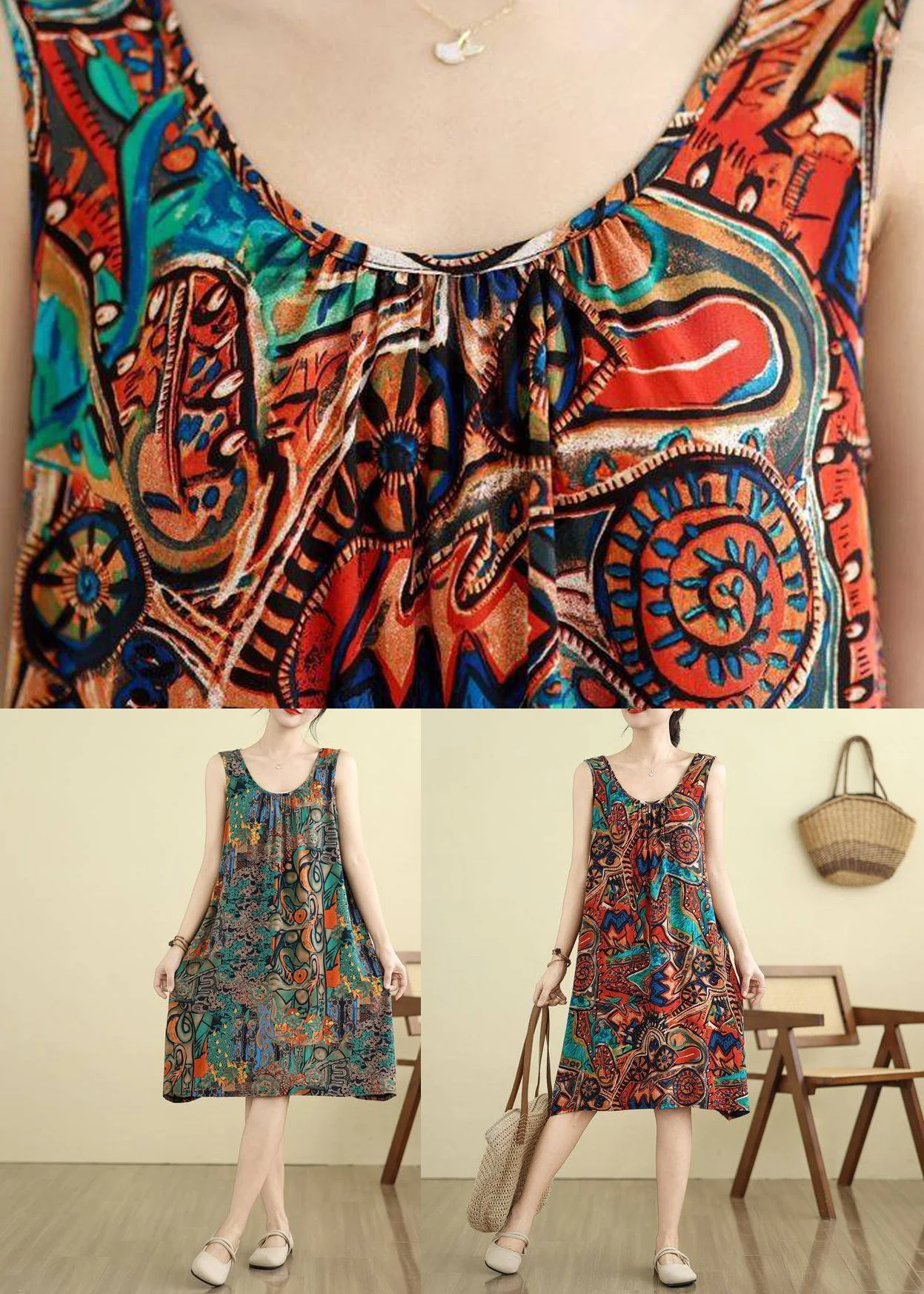 Fashion Orange Wrinkled Holiday Long Dress Summer - Image 5