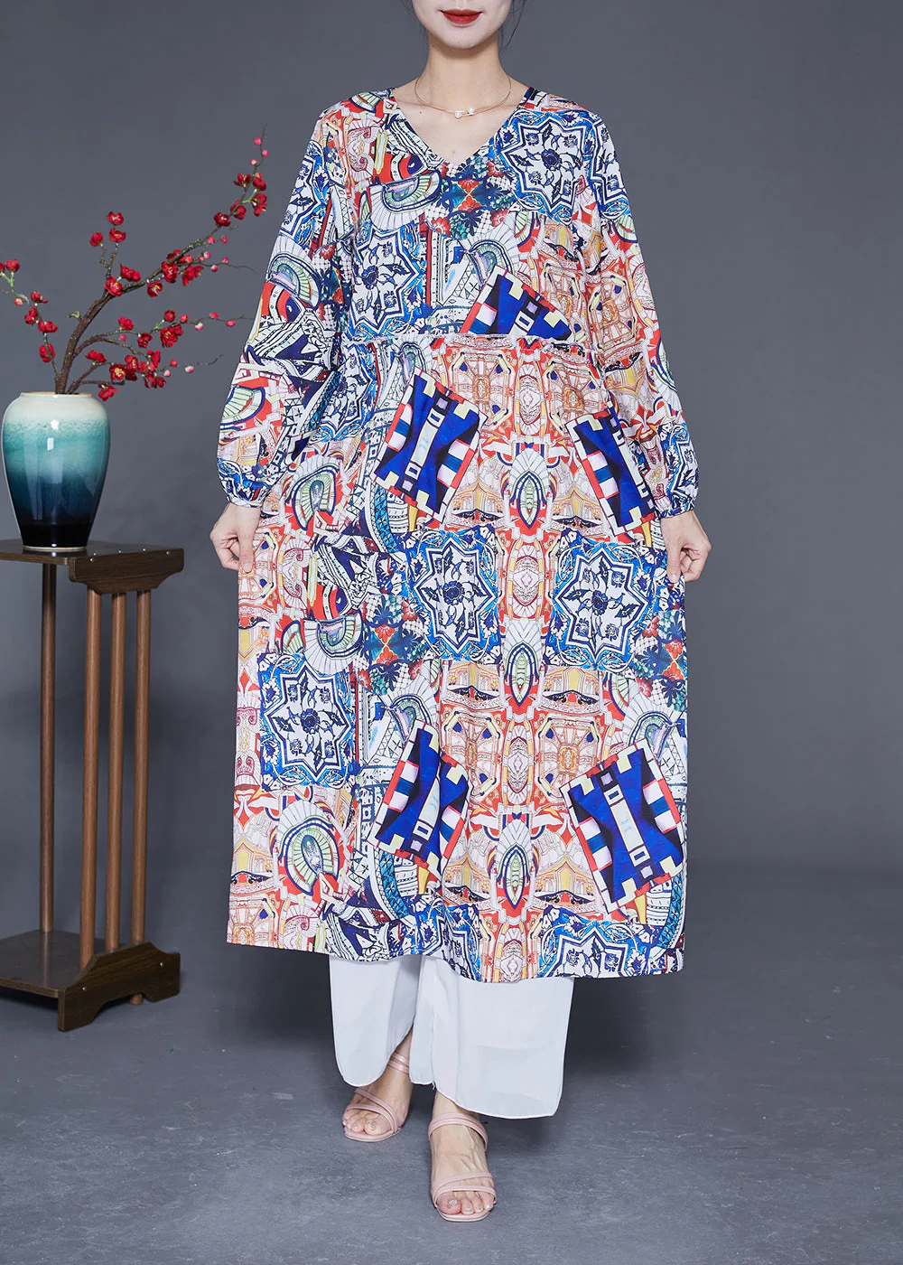Fashion Oversized Print Silk Party Dress Spring - Image 3