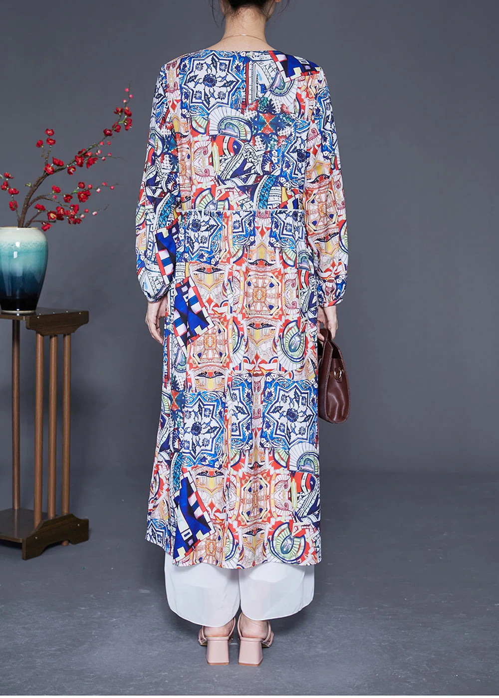 Fashion Oversized Print Silk Party Dress Spring - Image 4