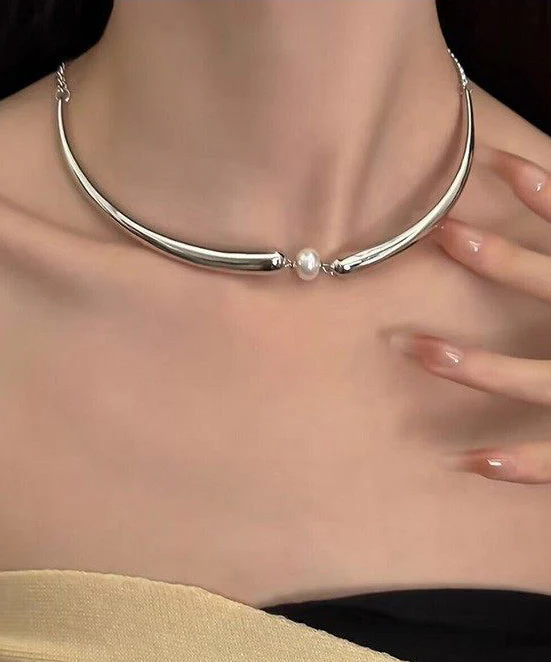 Fashion Pearl Patchwork Fine Tungsten Steel Choker - Image 5
