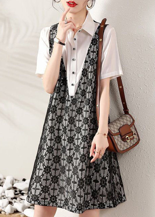 Fashion Peter Pan Collar False Two Pieces Cotton Shirts Dresses Summer - Image 3