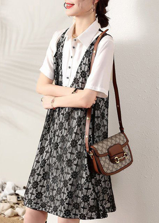 Fashion Peter Pan Collar False Two Pieces Cotton Shirts Dresses Summer - Image 4