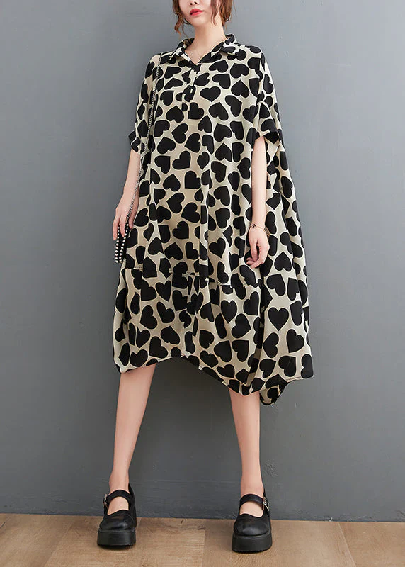 Fashion Peter Pan Collar Love Print Long Dresses Short Sleeve - Image 2