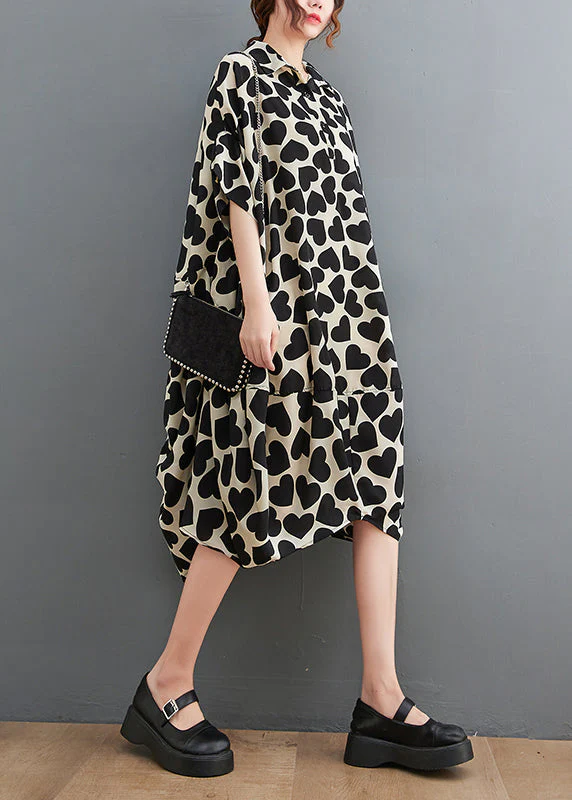 Fashion Peter Pan Collar Love Print Long Dresses Short Sleeve - Image 3