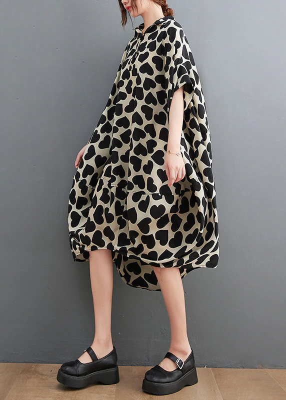 Fashion Peter Pan Collar Love Print Long Dresses Short Sleeve - Image 4