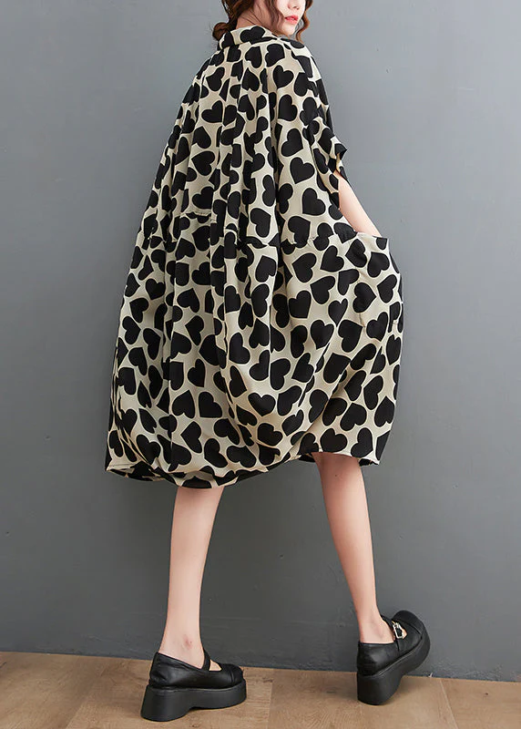 Fashion Peter Pan Collar Love Print Long Dresses Short Sleeve - Image 5