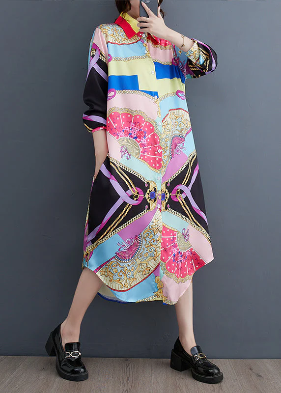 Fashion Peter Pan Collar Print Button Long Shirts Dress Spring - Image 3