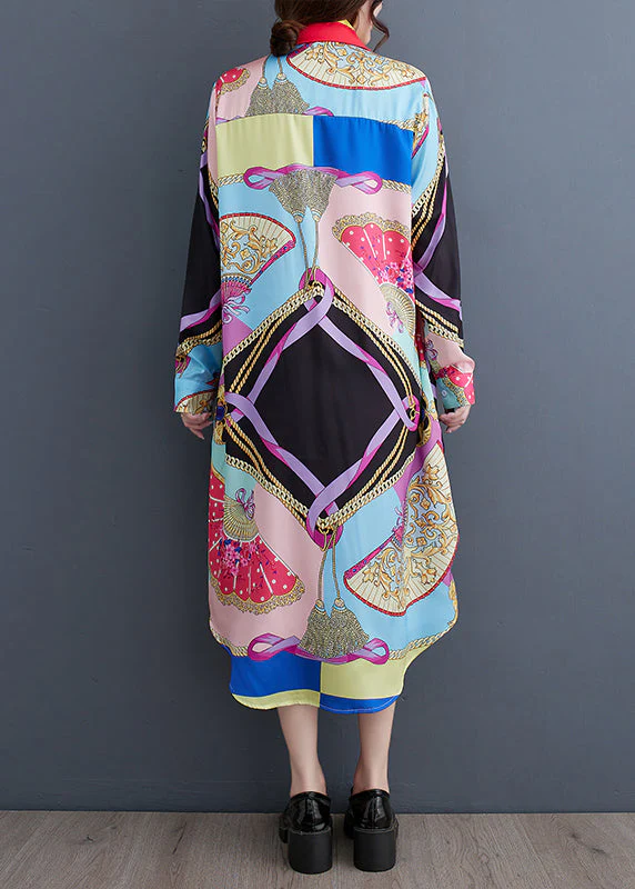 Fashion Peter Pan Collar Print Button Long Shirts Dress Spring - Image 4