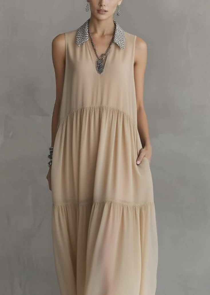 Fashion Peter Pan Collar Wrinkled Patchwork Chiffon Dress Sleeveless - Image 2