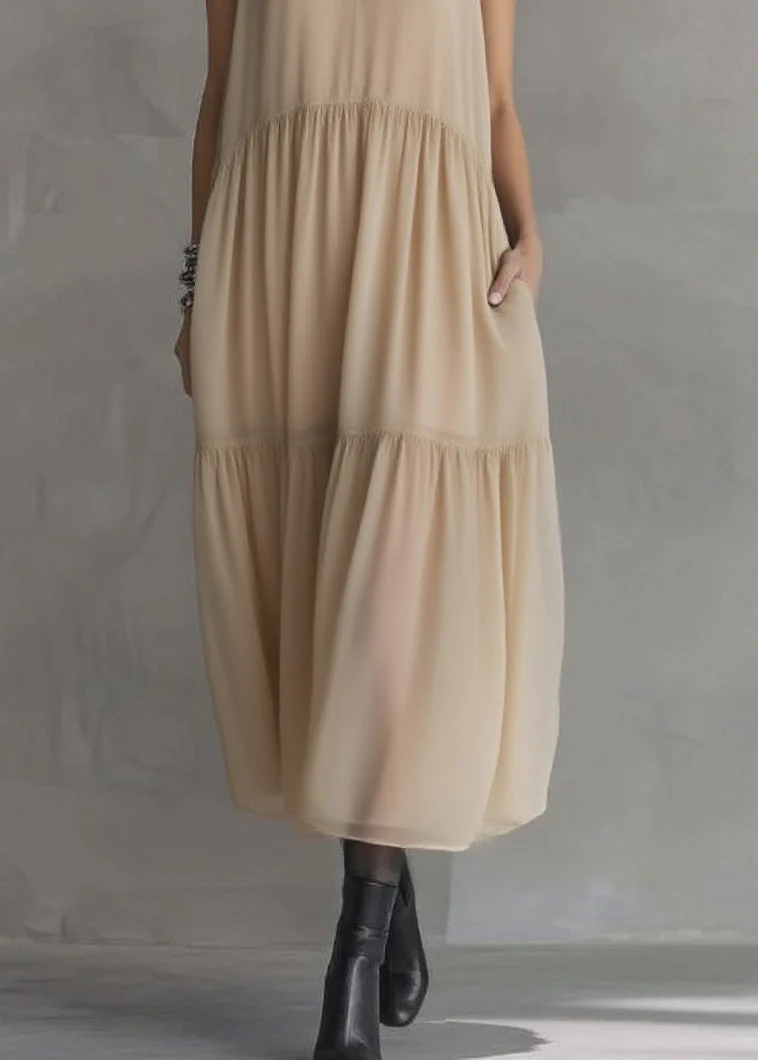 Fashion Peter Pan Collar Wrinkled Patchwork Chiffon Dress Sleeveless - Image 4