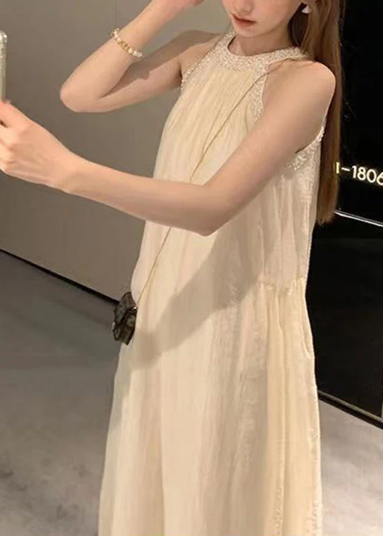 Fashion Pink Cold Shoulder Halter Cotton Long Dress Summer - Image 4