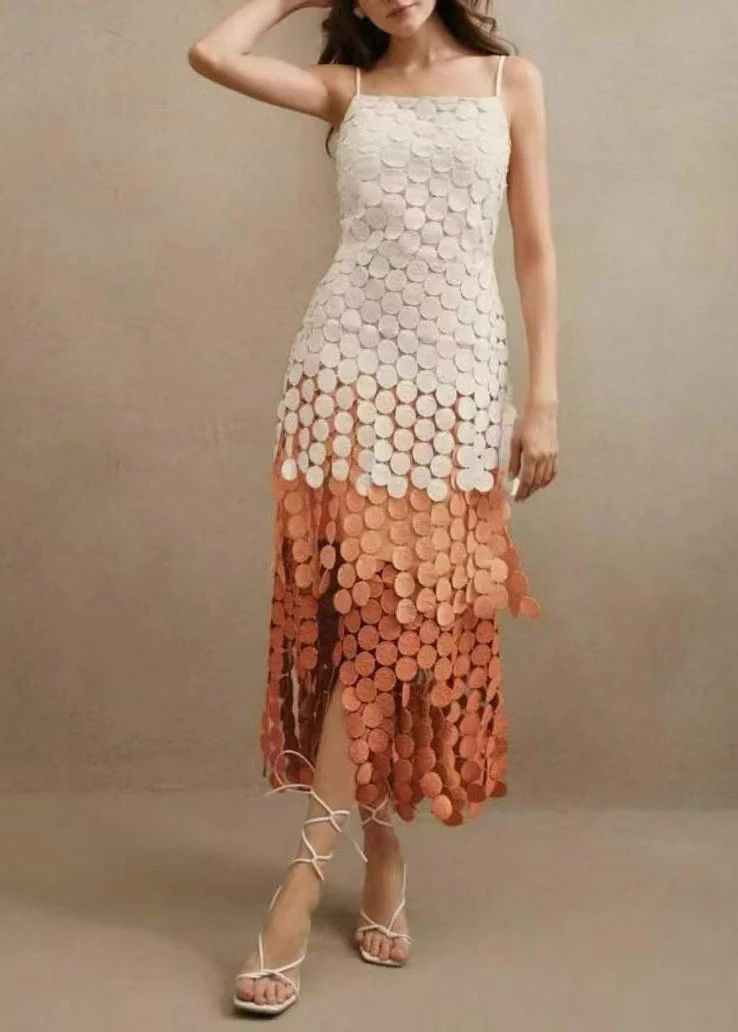 Fashion Pink Gradient Tasseled Spaghetti Strap Dress Summer - Image 4