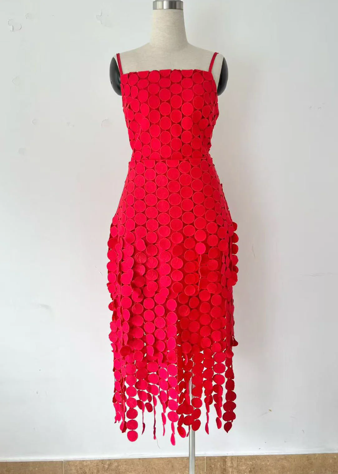 Fashion Pink Gradient Tasseled Spaghetti Strap Dress Summer - Image 5