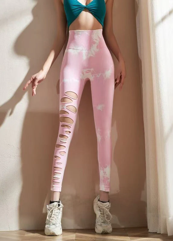 Fashion Pink High Waist Print Ripped Capri Gymshark Legging