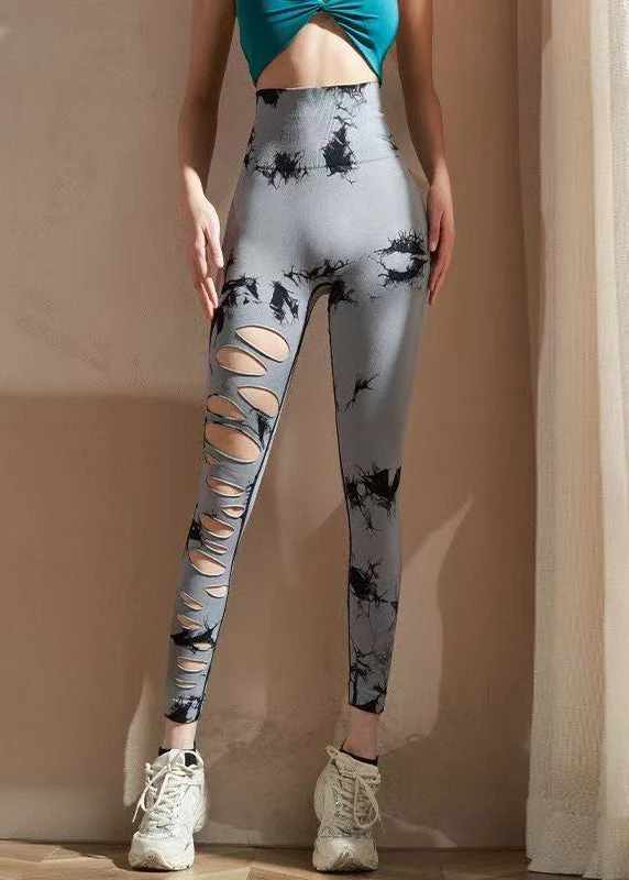 Fashion Pink High Waist Print Ripped Capri Gymshark Legging - Image 3