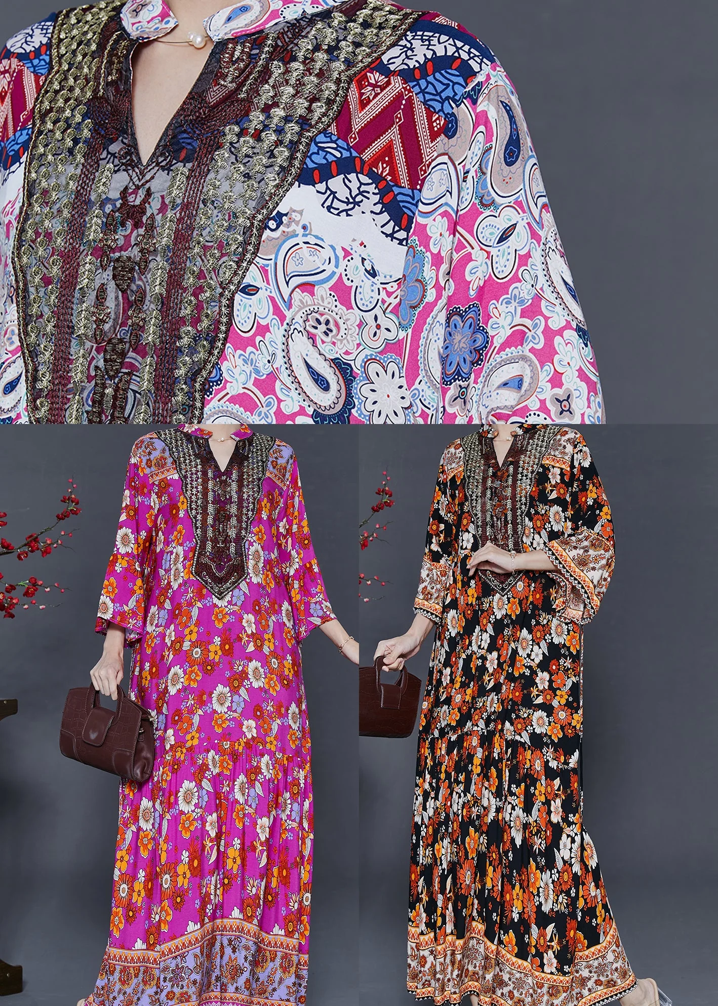 Fashion Pink Oversized Print Cotton Ankle Dress Summer - Image 5