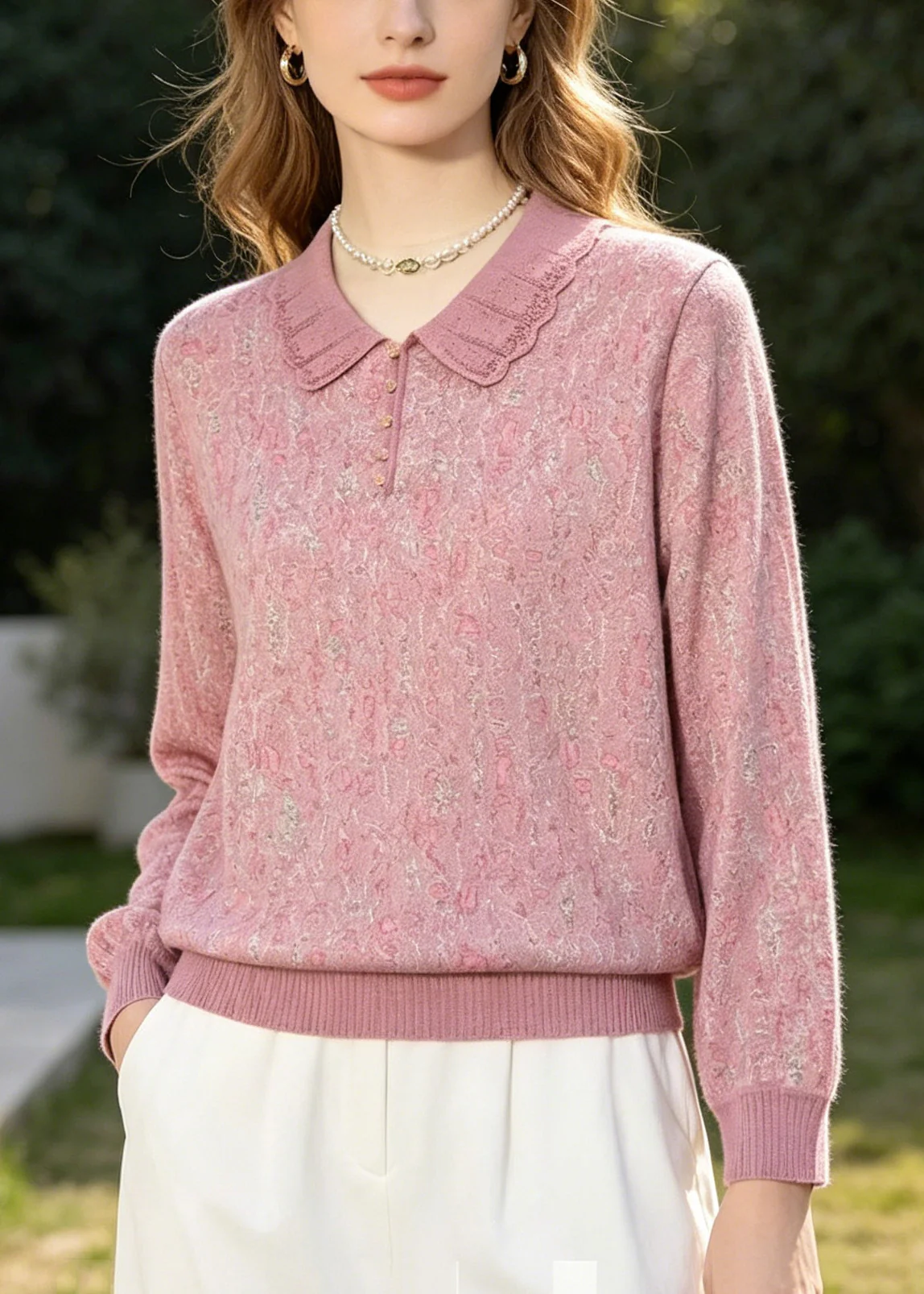 Fashion Pink Peter Pan Collar Print Cotton Shirt Top Summer - Image 3