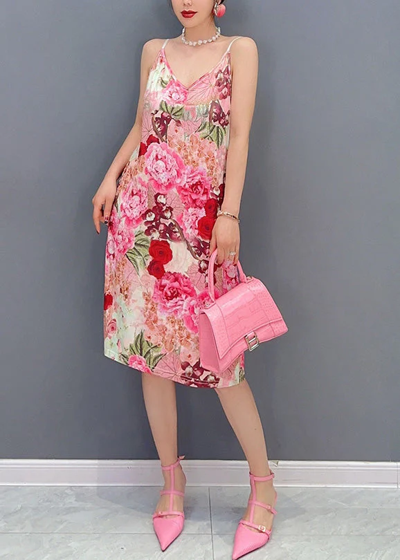 Fashion Pink Ruffled Print Patchwork Dress Sets 2 Pieces Summer - Image 3