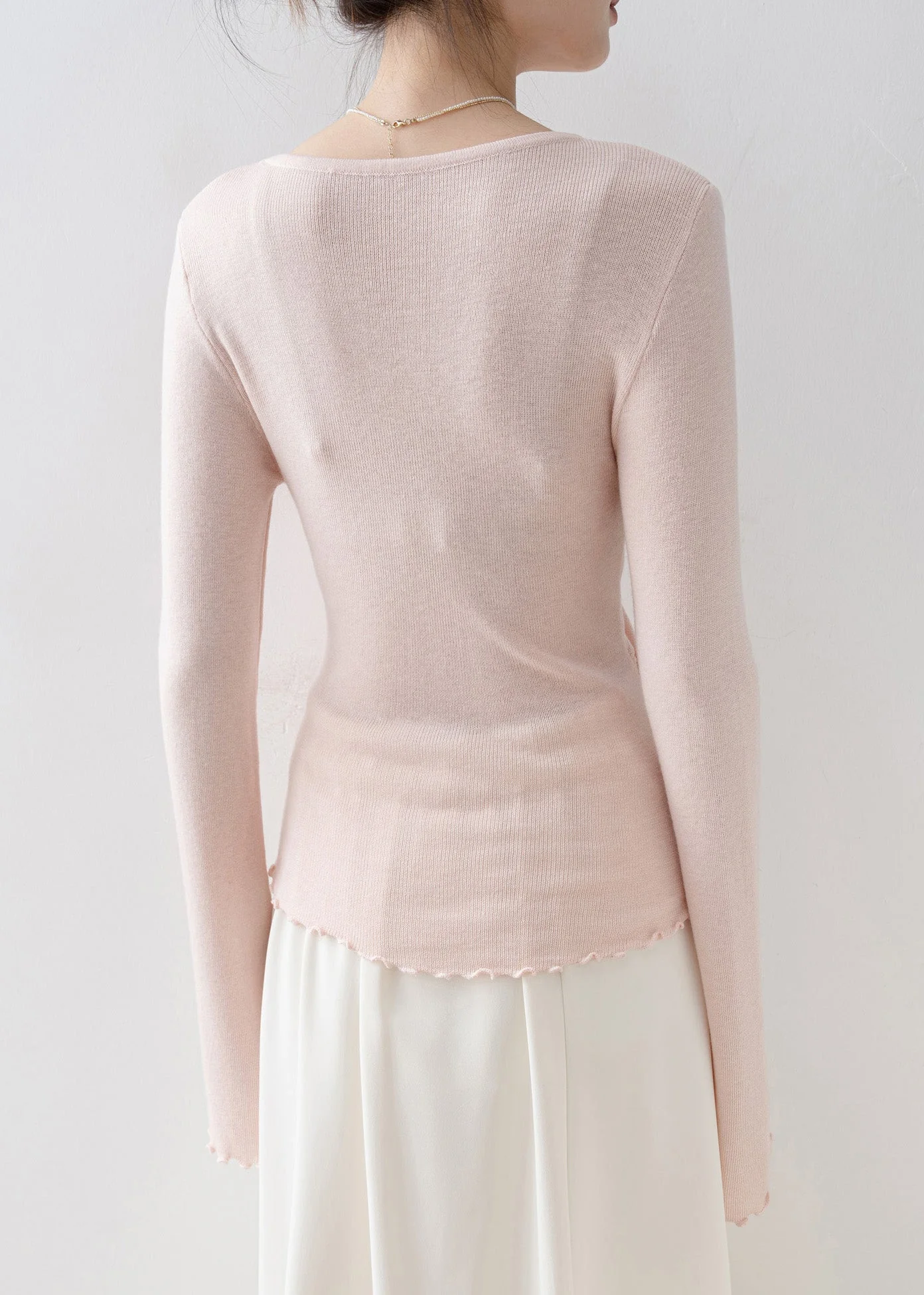 Fashion Pink V Neck Bow Knit Top Flare Sleeve - Image 5
