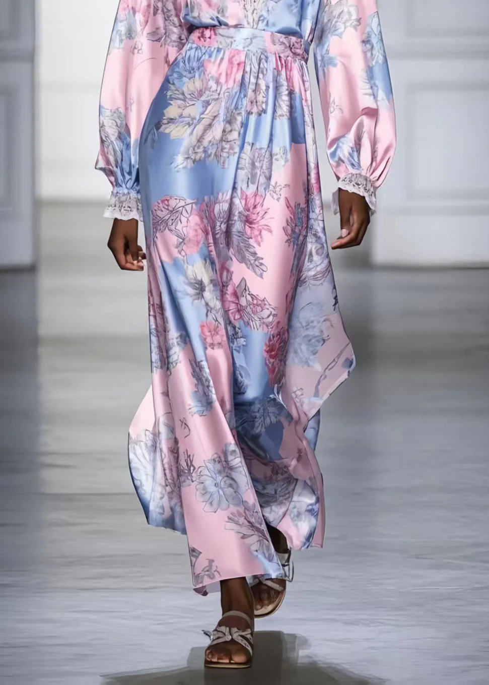 Fashion Pink V Neck Print Silk Vacation Dresses Spring - Image 4