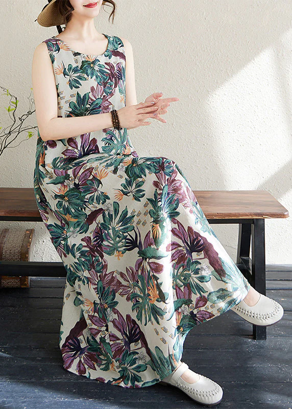 Fashion Print Exra Large Hem Cotton Loose Dress Sleeveless - Image 4