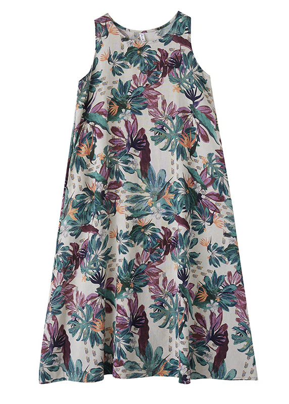 Fashion Print Exra Large Hem Cotton Loose Dress Sleeveless - Image 5