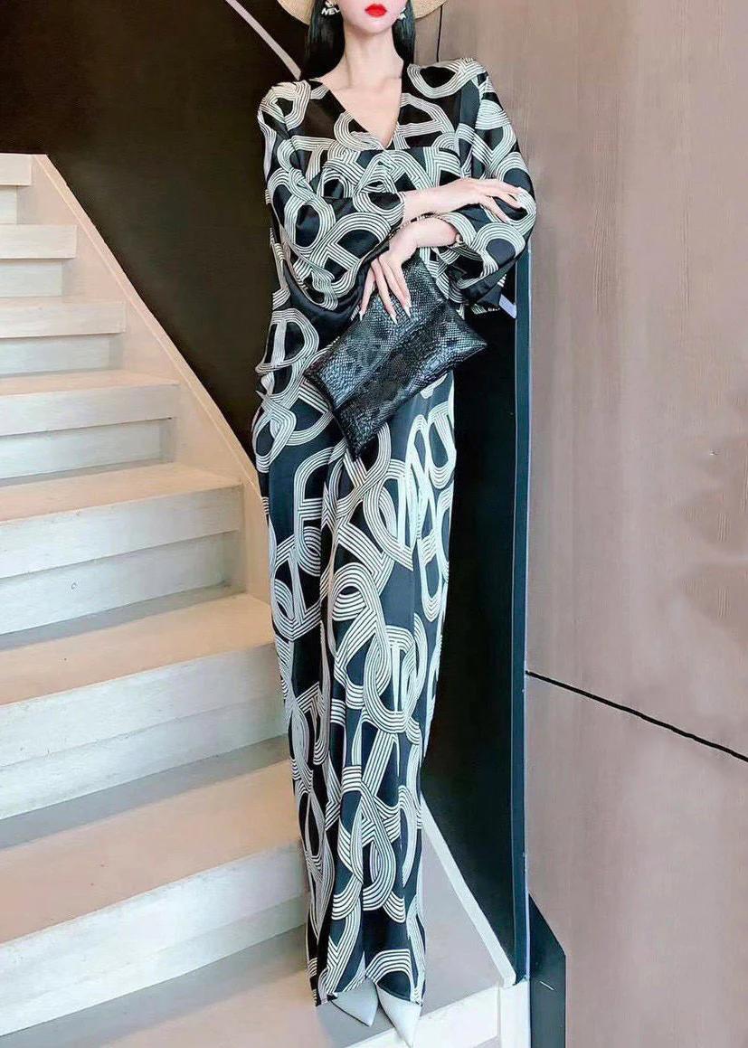 Fashion Print Long Dress V Neck Three Quarter Sleeve - Image 2