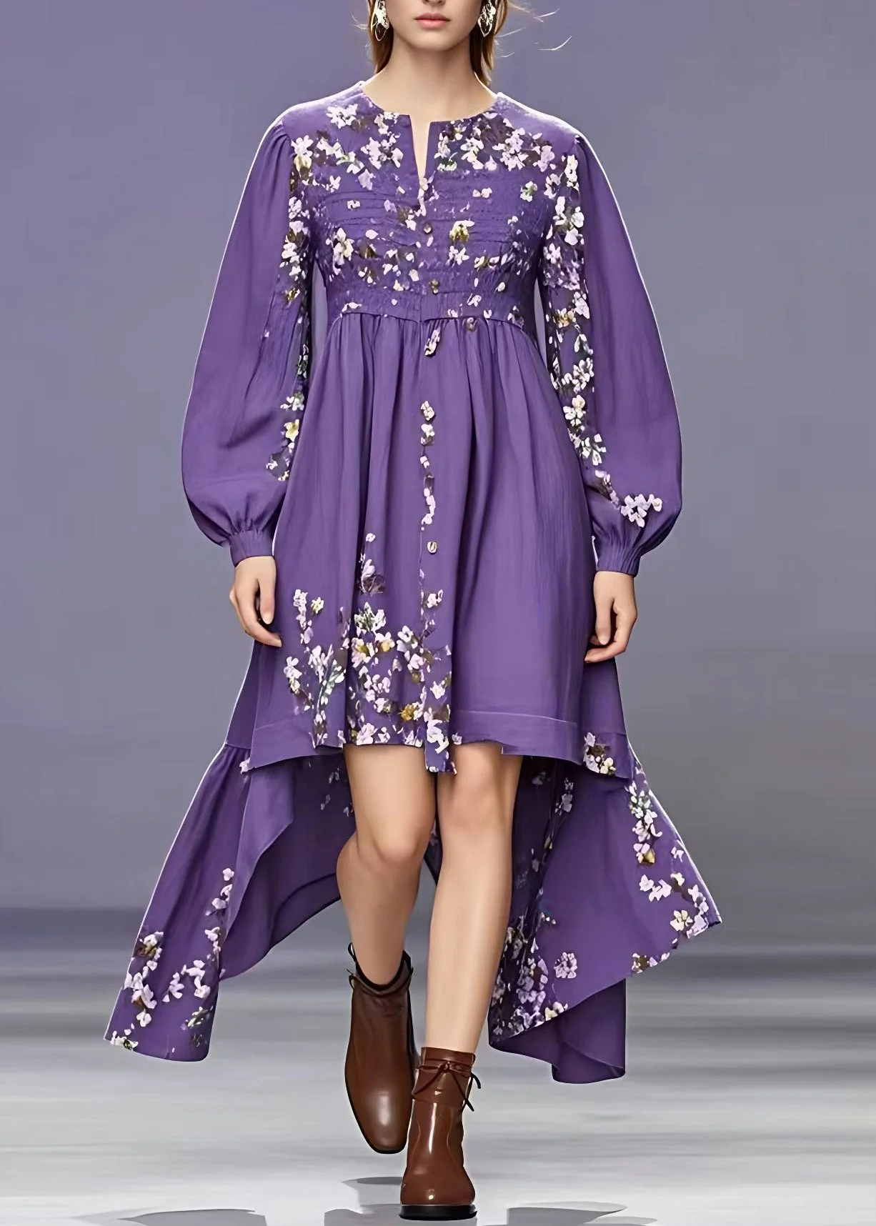 Fashion Purple O-Neck Patchwork Maxi Dress Fall - Image 2