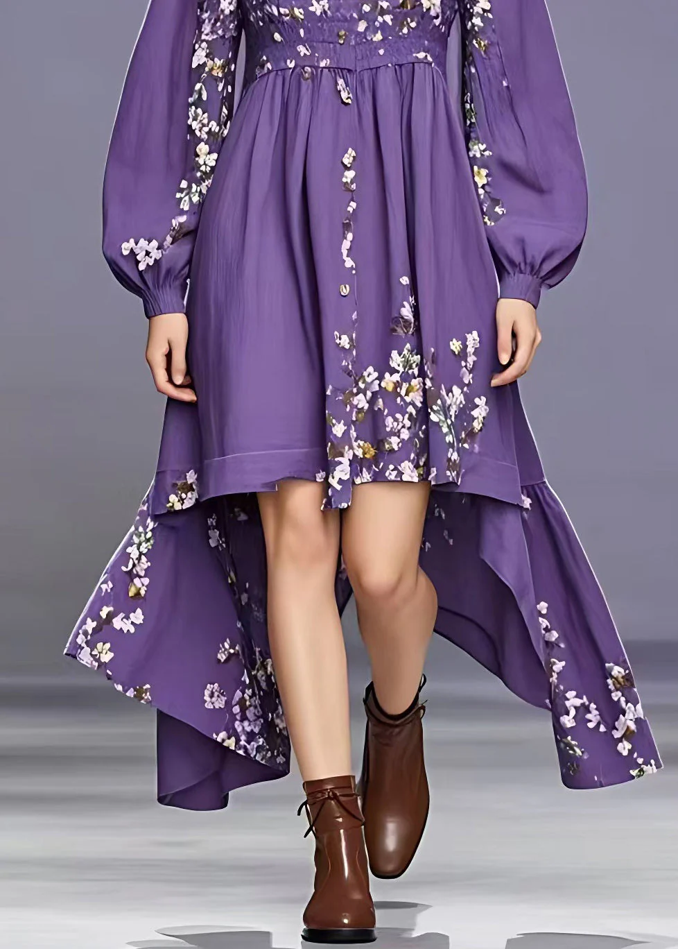 Fashion Purple O-Neck Patchwork Maxi Dress Fall - Image 5