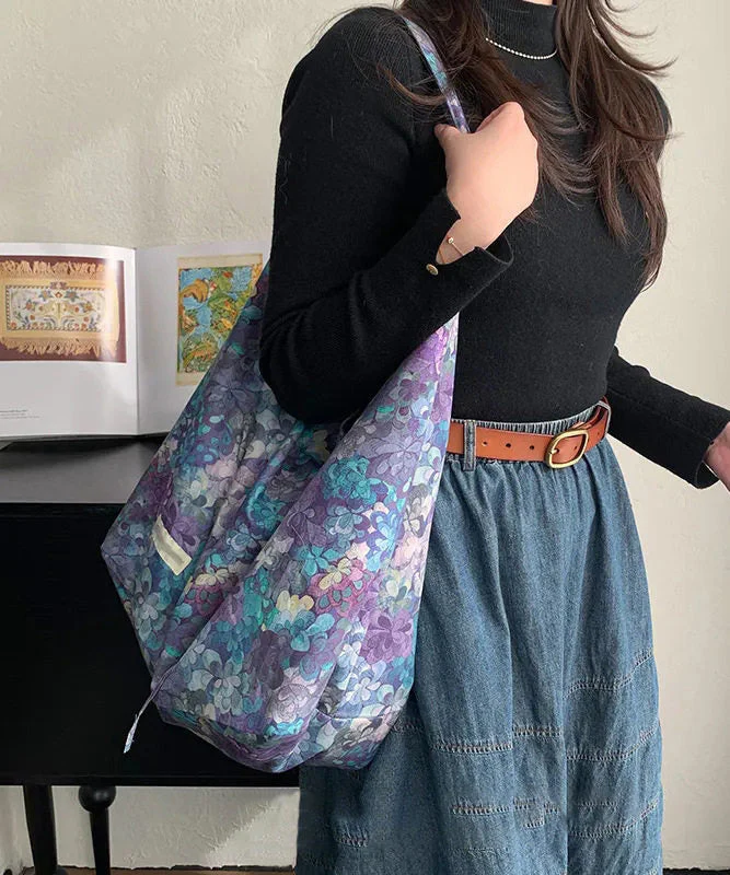 Fashion Purple Print Large Capacity Canvas Shoulder Bag